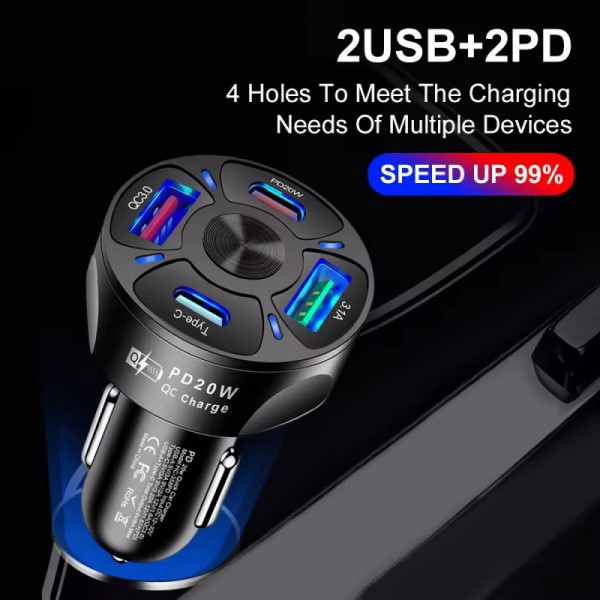 Premium Wholesale Portable Universal 4USB port QC 3.0 Quick Charging Dual Usb Fast Charge Car Charger For Mobile