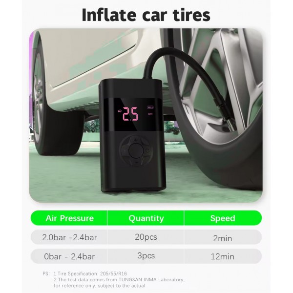 Digital Automatic Air Pump Outdoor Portable Mini Cordless Car Air Compressor Tire Inflator for Football Car Bike Pump