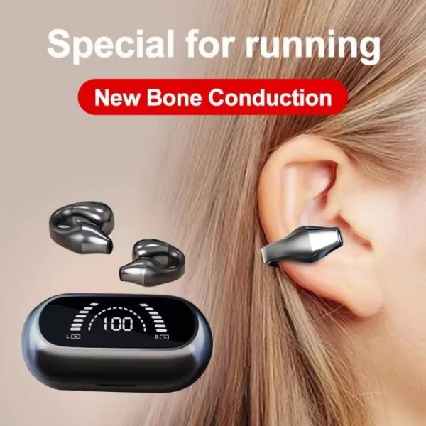 2024 NEW LED Digital Display Earphone gaming tws Bone Conduction earbuds Open Earphone V5.3 Ear Clip on Ear Wireless Headphone
